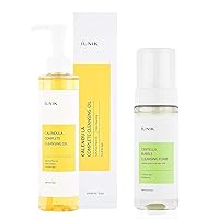 IUNIK Calendula Complete Deep Cleansing Oil, 6.70 Fl Oz + Centella Bubble Foaming Facial Cleanser, 5.07 Fl Oz