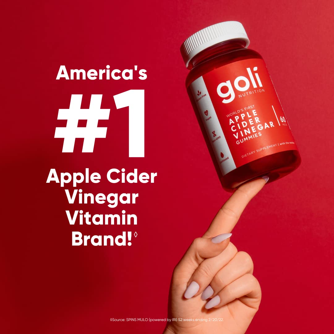 Goli Apple Cider Vinegar Gummy Vitamins - 60 Count - Vitamin B12, Gelatin-Free, Gluten-Free, Vegan & Non-GMO
