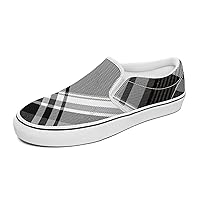 Grayscale Black White Check Plaid Women's and Man's Slip on Canvas Non Slip Shoes for Women Skate Sneakers (Slip-On)
