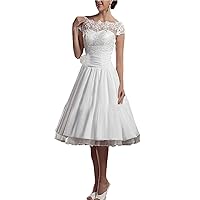 Women's Vintage Beach Wedding Dress Tea Length Bridal Evening Gowns