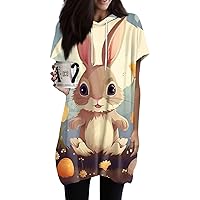 Women's Easter Blouse Fashion Casual Print Hooded Pocket Short Sleeve Top Dresses 2024, S-3XL