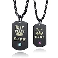 King and Queen Couples Necklaces Stainless Steel Dog Tags Chain His & Hers Matching Jewelry Gifts for Valentine's Day