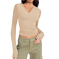 Women's 2023 V Neck Long Sleeve Slim Fit T Shirts Casual Comfy Soft Underwear Tops Fall Basic Sexy T-Shirts