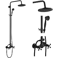 gotonovo Matte Black Rain Shower System Set 2 Cross Knobs Mixing 8 Inch Rainfall Shower Head with Handheld Spray Bathroom Shower Faucet Wall Mounted