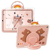 for iPad 9th/8th/7th Generation Case 10.2 Inch (2021/2020/2019) with Screen Protector for Kids Girls with 360 Rotating Kickstand Pencil Holder Cute Silicone Full Body Protective Tablet Cover