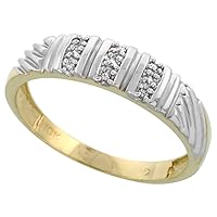 Genuine 10k Yellow Gold Diamond Trio Wedding Sets for Him and Her 3 Channel 3-piece 5mm & 3.5mm wide 0.14 cttw Brilliant Cut sizes 5-14