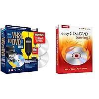 Corel Roxio Easy VHS to DVD 3 Plus Easy CD DVD Burning 2 Bundle | VHS, Hi8, V8 Video to DVD or Digital Converter | Disc Burner & Video Capture USB [PC Disc]