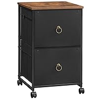 2 Drawer Mobile File Cabinet, Rolling Printer Stand, Vertical Filing Cabinet, Office Cabinet, Filing Cabinet for Home Office, A4/Letter Size, Nonwovens Drawer, Black and Rustic Brown BFK20WJ01