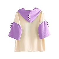 Casual Loose Color Block Half Sleeve Cute Cartoon Chick Hoodies Pullover Tops Hooded Sweatshirt ABDL