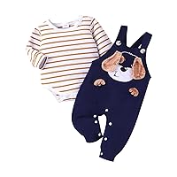 Baby Boy Clothes Newborn Outfits Fall Winter Stripe Romper Infant Cartoon Overall Adjustable Suspender Pants Set