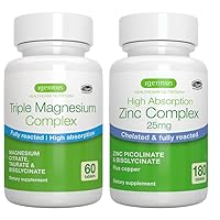 Triple Magnesium Complex + Zinc Complex Vegan Bundle, High Absorption Chelated Magnesium + 25mg Chelated Zinc Picolinate & Bisglycinate with Copper, by Igennus