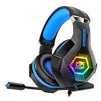 Gaming Headset PS5 PS4 Headset with 7.1 Surround Sound, Gaming Headphones with Noise Cancelling Flexible Mic RGB LED Light Memory Earmuffs for PS5, PS4, Xbox one, PC, Mac