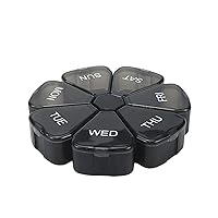 Weekly Pill Organizer with Large Compartment, 9 Day Portable Pill Box Flower Shaped Pill Dispensers Medicine Organizers for Vitamin Cod Liver Oil Pills Supplements(Black)