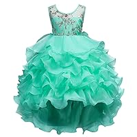 Girls Vintage Ruffle Lace Tulle Flower Girl Dresses Junior Bridesmaid Bow Princess Gown Party Wedding Trailing Dress