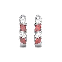 9K White Gold Marquise Cut 100% Natural Diamond & Ruby Hoop Earring | Jewelry Gifts for Women