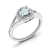 925 Sterling Silver Polished Diamond and Aquamarine Ring Measures 2mm Wide Jewelry for Women - Ring Size Options: 10 5 6 7 8 9