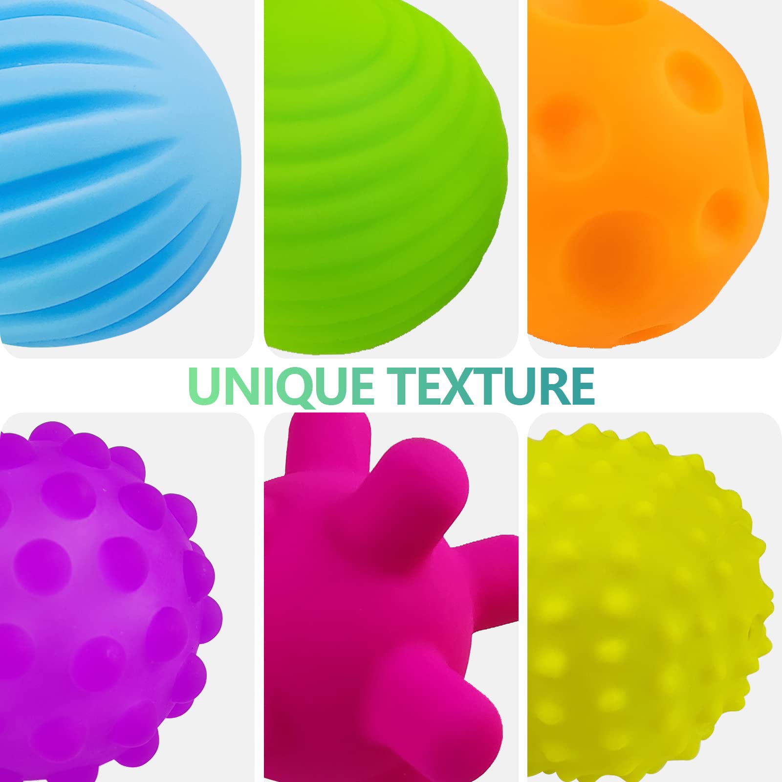 ROHSCE Rattle Ball Sensory Balls for Baby Toys Set, Massage Stress Relief Textured Multi Balls, Infant Teething Ball Sensory Toys for Babies, 7 Pieces