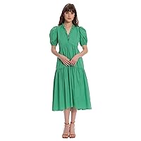 Donna Morgan Women's Ruffle V-Neck Tiered Dress with Puff Short Sleeves