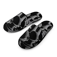 Black White Chess Cotton Slippers Closed Toe Non Skid House Shoes Bedroom Sleepers For Men