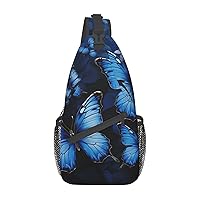 Dark Blue Butterflies Sling Bag For Women and Men Crossbody Bag Small Chest Bag Travel Backpack Casual Daypack
