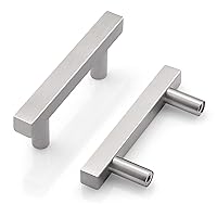 Probrico Cabinet Handles-Pack of 10 Satin Nickel 2-1/2inch (64mm) Hole Centers Square T Bar Kitchen Cabinet Handles Drawer Pulls for Kitchen Furniture Hardware (Overall Length:2inch 50mm)