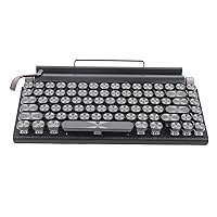 Retro Typewriter Keyboard Wireless, 83 Keys Vintage Typewriter Mechanical Keyboard with Metal Round Cap, Triple Mode Connection Keyboard for Desktop PC Laptop (Black)
