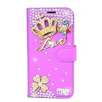Crystal Wallet Phone Case Compatible with Samsung Galaxy S20 5G - Crown Flower - Purple - 3D Handmade Sparkly Glitter Bling Leather Cover with Screen Protector & Beaded Phone Lanyard