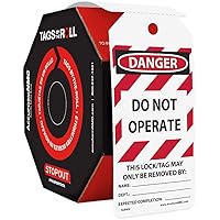 100 Lockout Tags By-The-Roll, Danger Do Not Operate, US Made OSHA Compliant Tags, Tear & Water Resistant PF-Cardstock, 6.25
