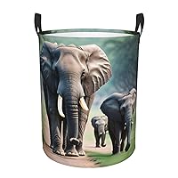 Elephant Family Circular Hamper â€“ Tall Printed Round Laundry Basket â€“ Perfect for Laundry, Storage, and Organizing
