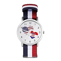Croatia US Flag Nylon Watch Adjustable Wrist Watch Band Easy to Read Time with Printed Pattern Unisex