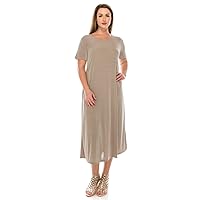 Jostar Women's Tank Long Dress – Plus Size Short Sleeve Scoop Neck Casual Swing Flowy Solid T Shirt One Piece