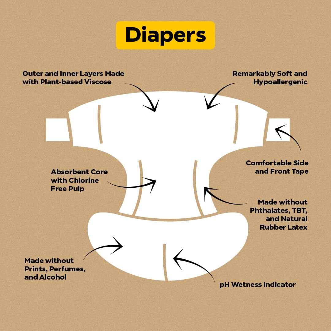 DYPER Viscose from Bamboo Baby Diapers Size Newborn + 1 Pack Wet Wipes | Honest Ingredients | Made with Plant-Based* Materials | Hypoallergenic for Sensitive Newborn Skin, Unscented