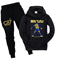 Kids Boys Long Sleeve Tops Pullover Hoodies Suit,Football Star Hooded Sweatshirts and Sweatpants Outfits for Youth
