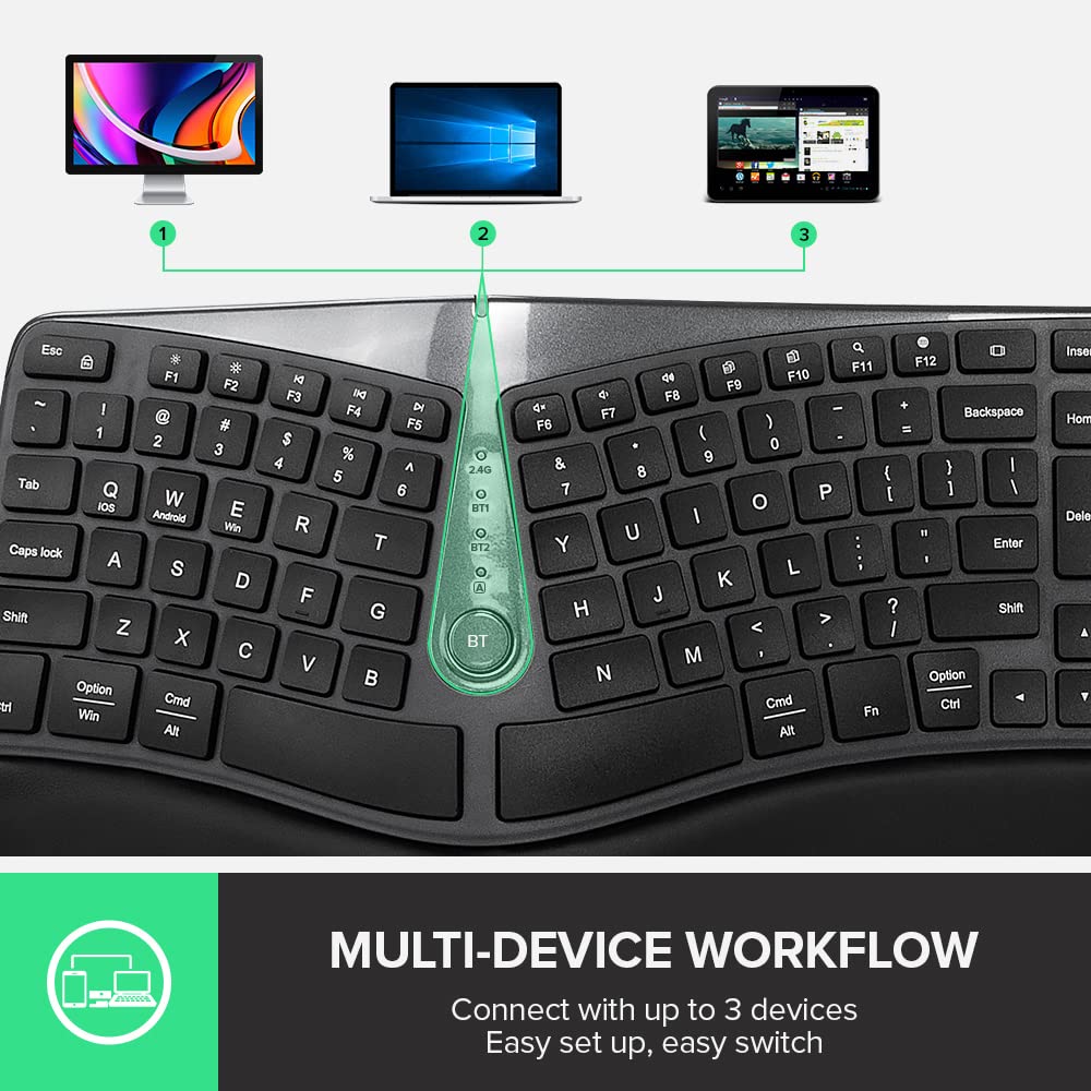 DeLUX Wireless Ergonomic Keyboard Mouse Combo, Split Ergo Keyboard GM901D Black and Wireless Vertical Mouse M618PD