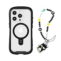 iFace iPhone 15 Pro Tempered Glass Case (MagSafe Compatible) (Black) + Badtz-Maru Beaded Phone Strap