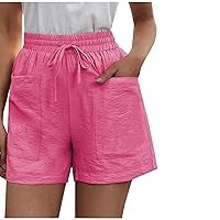 Women Lightweight Linen Shorts Casual High Waist Casual Shorts, Ladies Drawstring Elastic Waist Short Pants Summer Hot Pant