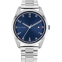 Tommy Hilfiger Analogue Quartz Watch for Men with Silver Stainless Steel Strap - 1710455, Silver-Blue, Bracelet