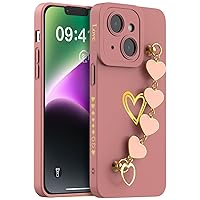 AICase iPhone 14 Case for Women with Full Camera Lens Protection and Hand Strip Loop, Silicone Heart Girly Cute Side Soft Slim Shockproof Protective Cover for iPhone 14 6.1 inch-2