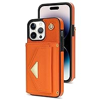 ONNAT-Leather Wallet Case for iPhone 15Pro Max/15 Pro/15 Plus/15 with Magnetic Buckle Card Slot Holder with Crossbody Lanyard Strap Shockproof (Orange,15plus)