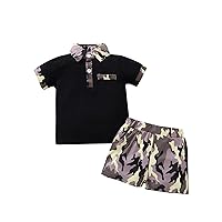 Clothes Baby Boy Boys Gentleman Tops+Dinosaur Shirt Baby Camouflage Infant Shorts Set Boys (Black, 9-12 Months)