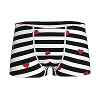 Boys Boxer Briefs, Black White Stripes Red Hearts Teenagers Soft Cotton Briefs Boys Mid-Rise Boxer Briefs