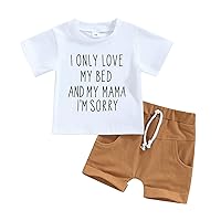 Meihuida Newborn Baby Boy Summer Clothes Short Sleeve Letter Printed Baby T-Shirt Solid Color Shorts Casual Outfits