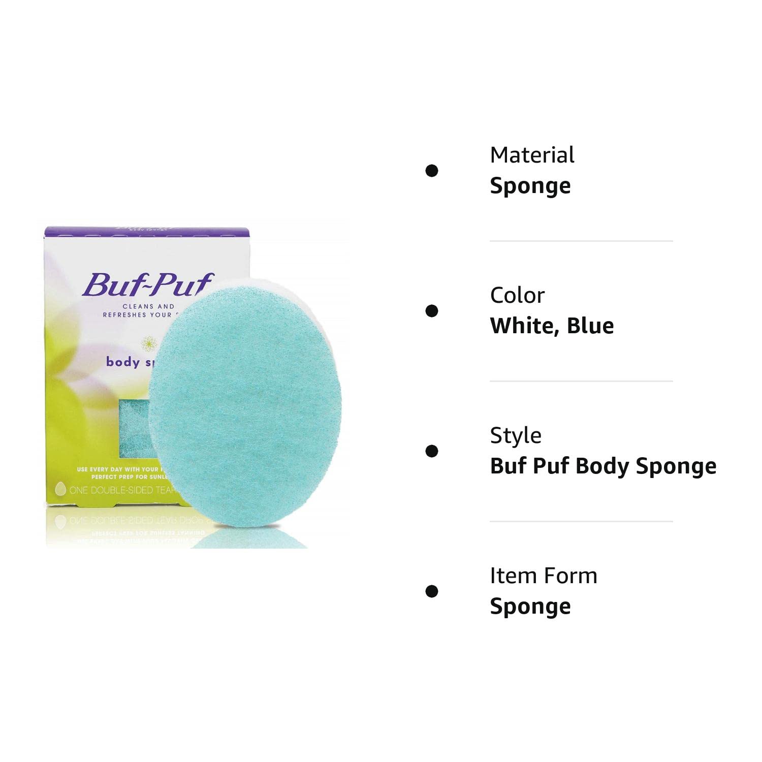 Buf-Puf Body Sponge, Bath Sponge, Dermatologist Developed, Cleanses Skin of Dirt, and Excess Oil, Reusable, Exfoliating, 1 Count