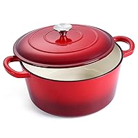 E-far Enameled Cast Iron Dutch Oven with Lid, 6 Quart Round Dutch Oven Pot Nonstick Cookware for Braising, Stews, Roasting, Bread Baking, Cooking, Heavy Duty, Induction & Oven Safe - Red