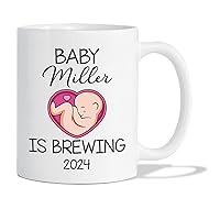 Baby Is Brewing Mug, Baby Reveal Coffee Mug, Custom Pregnancy Announcement Cup, Personalized Name New Baby Ceramic Mug, Expecting Parents Gift, New Pregnancy Gifts For Mom, White Mug 11oz or 15oz