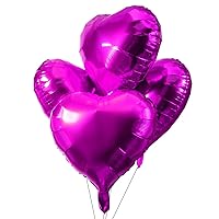 Hot Pink Heart Foil Mylar Balloons - Valentines Day Metallic Heart Shaped Balloons Foil Wedding Bachelorette Girl Women Birthday Nursery Party Favors Balloons Decorations, 30pc