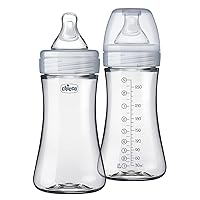 Chicco Duo 9oz. Hybrid Baby Bottle with Invinci-Glass Inside/Plastic Outside 2-Pack with Slow Flow Anti-Colic Nipple - Clear/Grey