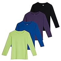 Real Essentials 4 Pack: Girls Dry-Fit Long Sleeve Active Crew Neck T-Shirt - Super Soft Tee