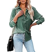 BTFBM Women's Satin Button Down Shirts Roll Up Long Sleeve Lapel V Neck Loose Casual Work Summer Spring Blouse Tops 2024