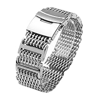 Shark Stainless Steel Mesh Watch Band Adjustable Heavy H-link Diving Milan Metal Band Double Deployment Clasp 20mm 22mm 24mm